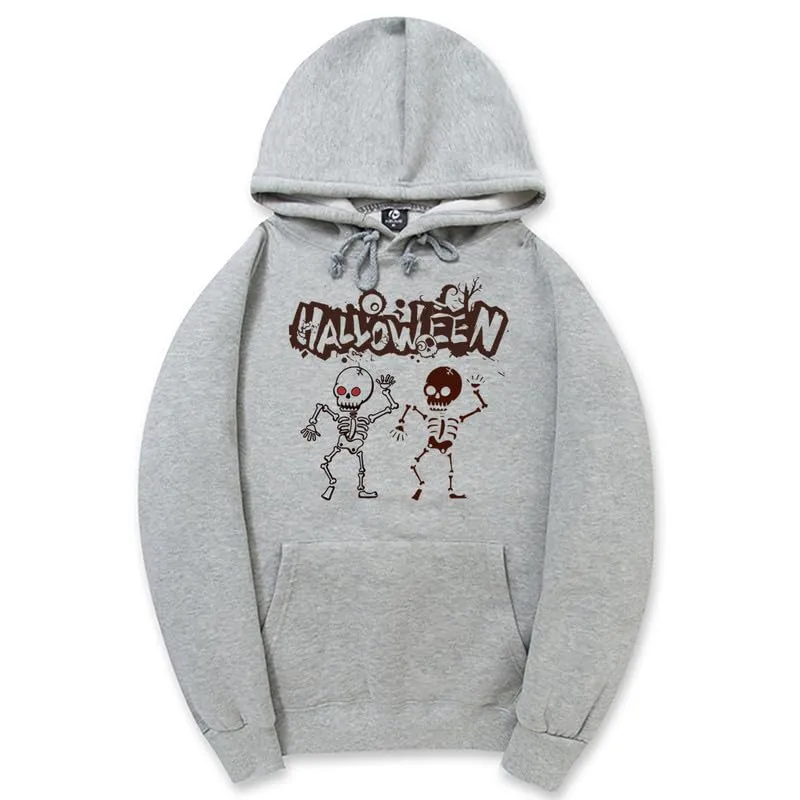 CORIRESHA Teen Halloween Skeleton Hoodie Casual Drawstring Y2K Aesthetic Gothic Sweatshirt