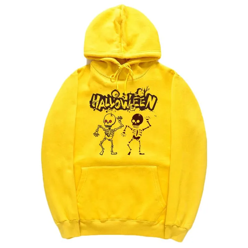 CORIRESHA Teen Halloween Skeleton Hoodie Casual Drawstring Y2K Aesthetic Gothic Sweatshirt