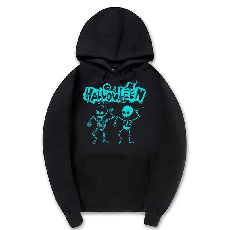 CORIRESHA Teen Halloween Skeleton Hoodie Casual Drawstring Y2K Aesthetic Gothic Sweatshirt