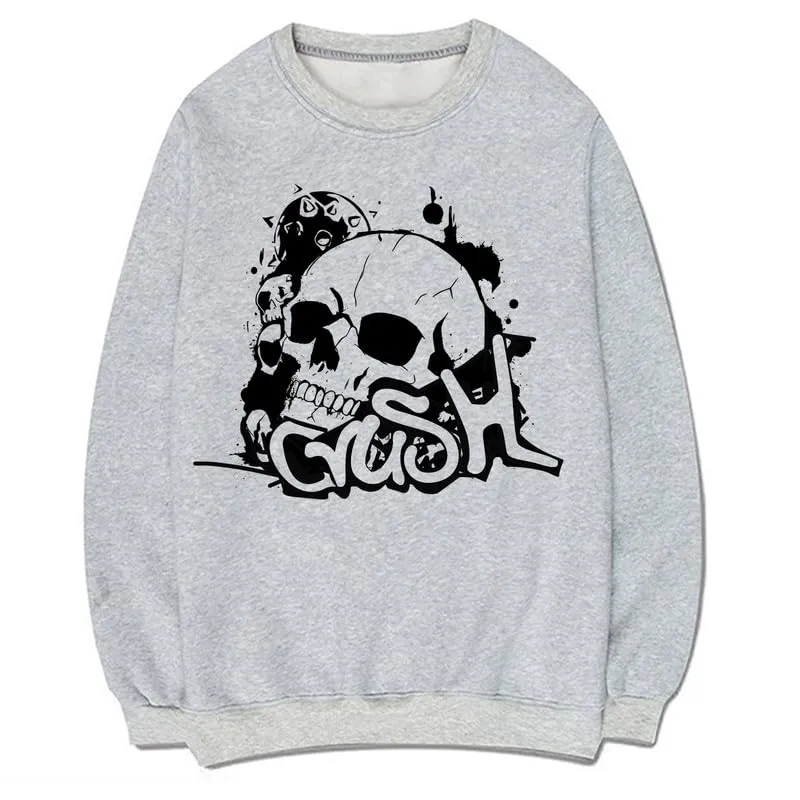 CORIRESHA Unisex Skull Sweatshirt Crewneck Long Sleeve Y2K Aesthetic Gothic Pullover