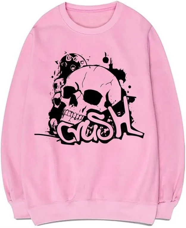 CORIRESHA Unisex Skull Sweatshirt Crewneck Long Sleeve Y2K Aesthetic Gothic Pullover