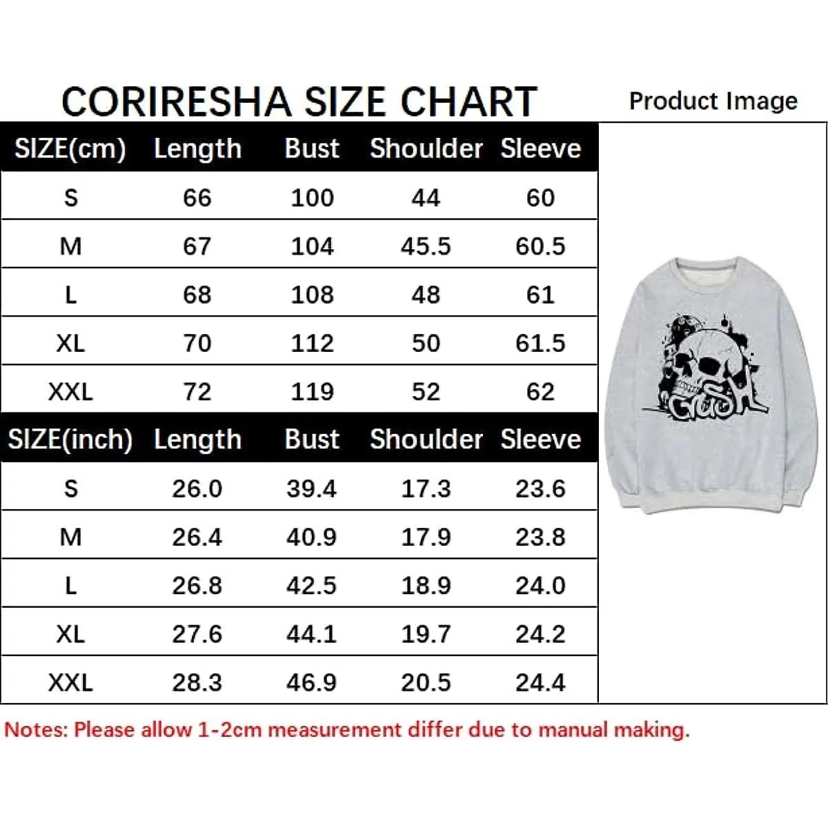 CORIRESHA Unisex Skull Sweatshirt Crewneck Long Sleeve Y2K Aesthetic Gothic Pullover