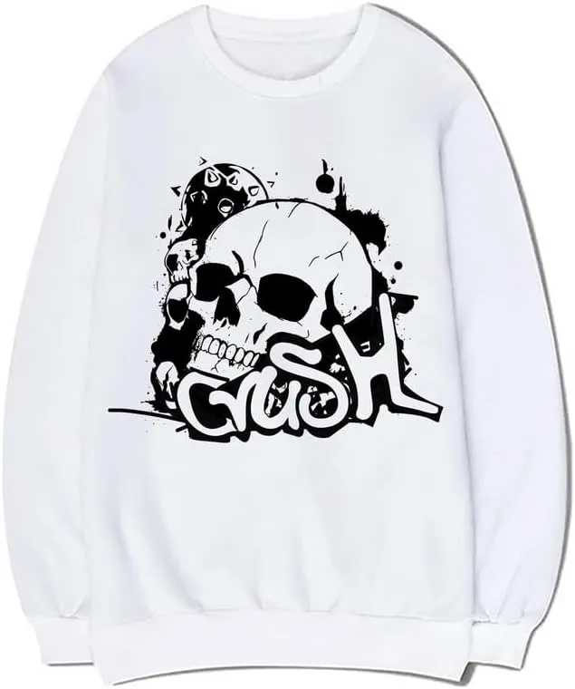 CORIRESHA Unisex Skull Sweatshirt Crewneck Long Sleeve Y2K Aesthetic Gothic Pullover