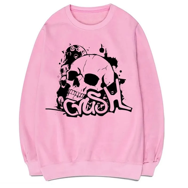 CORIRESHA Unisex Skull Sweatshirt Crewneck Long Sleeve Y2K Aesthetic Gothic Pullover