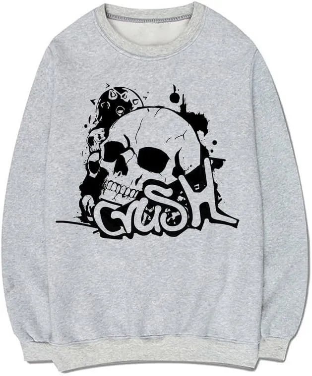 CORIRESHA Unisex Skull Sweatshirt Crewneck Long Sleeve Y2K Aesthetic Gothic Pullover