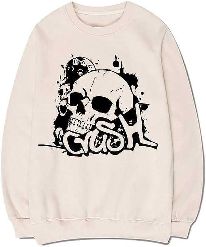 CORIRESHA Unisex Skull Sweatshirt Crewneck Long Sleeve Y2K Aesthetic Gothic Pullover