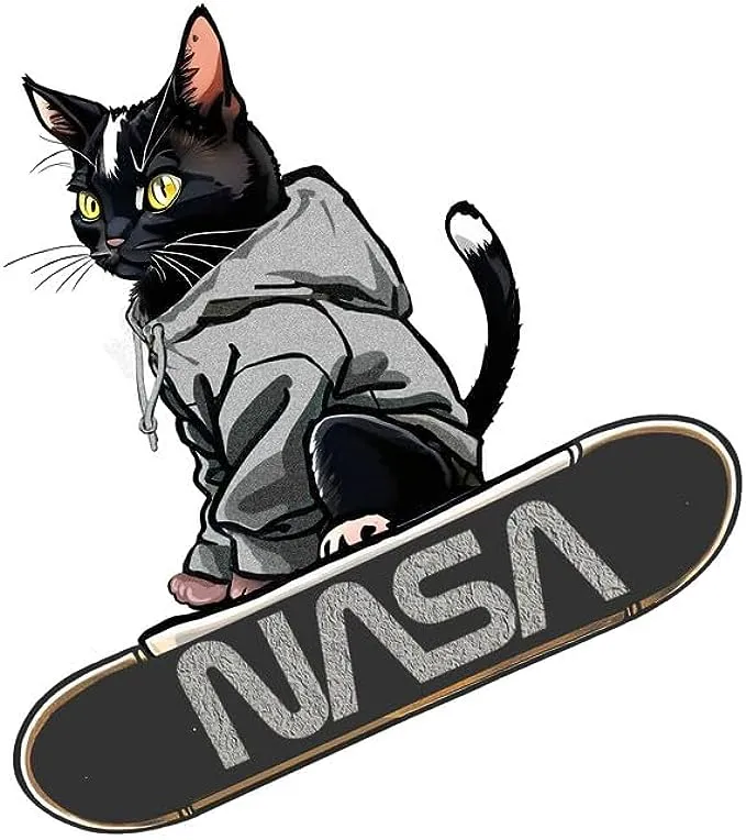 CORIRESHA Women's Cute Cat Skateboard Crew Neck Short Sleeve Casual Loose NASA T-Shirt