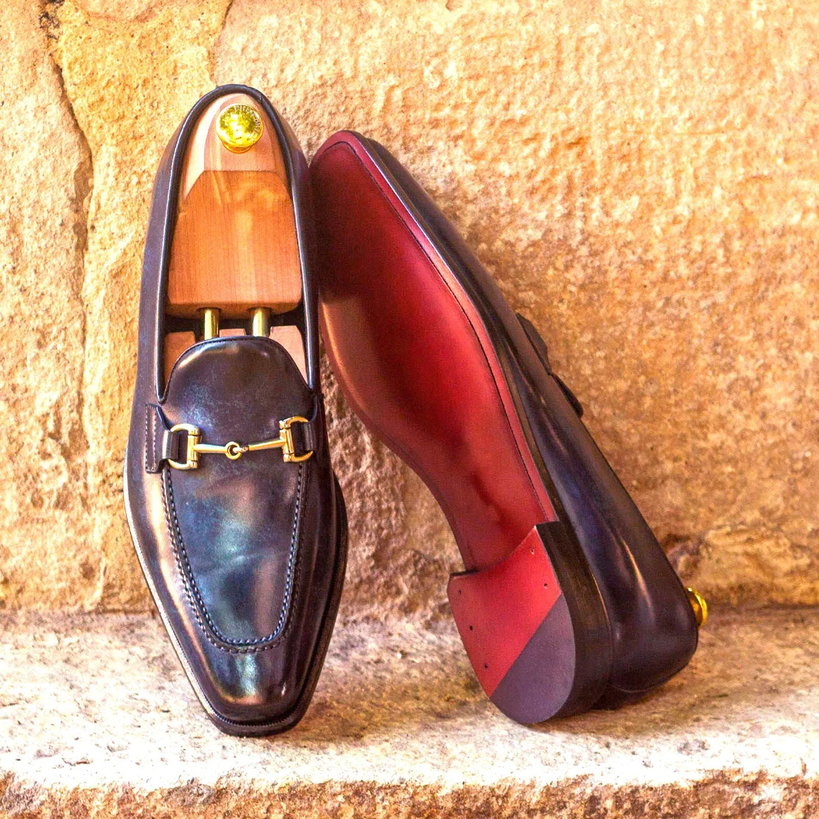 DapperFam Luciano in Denim Men's Hand-Painted Patina Loafer