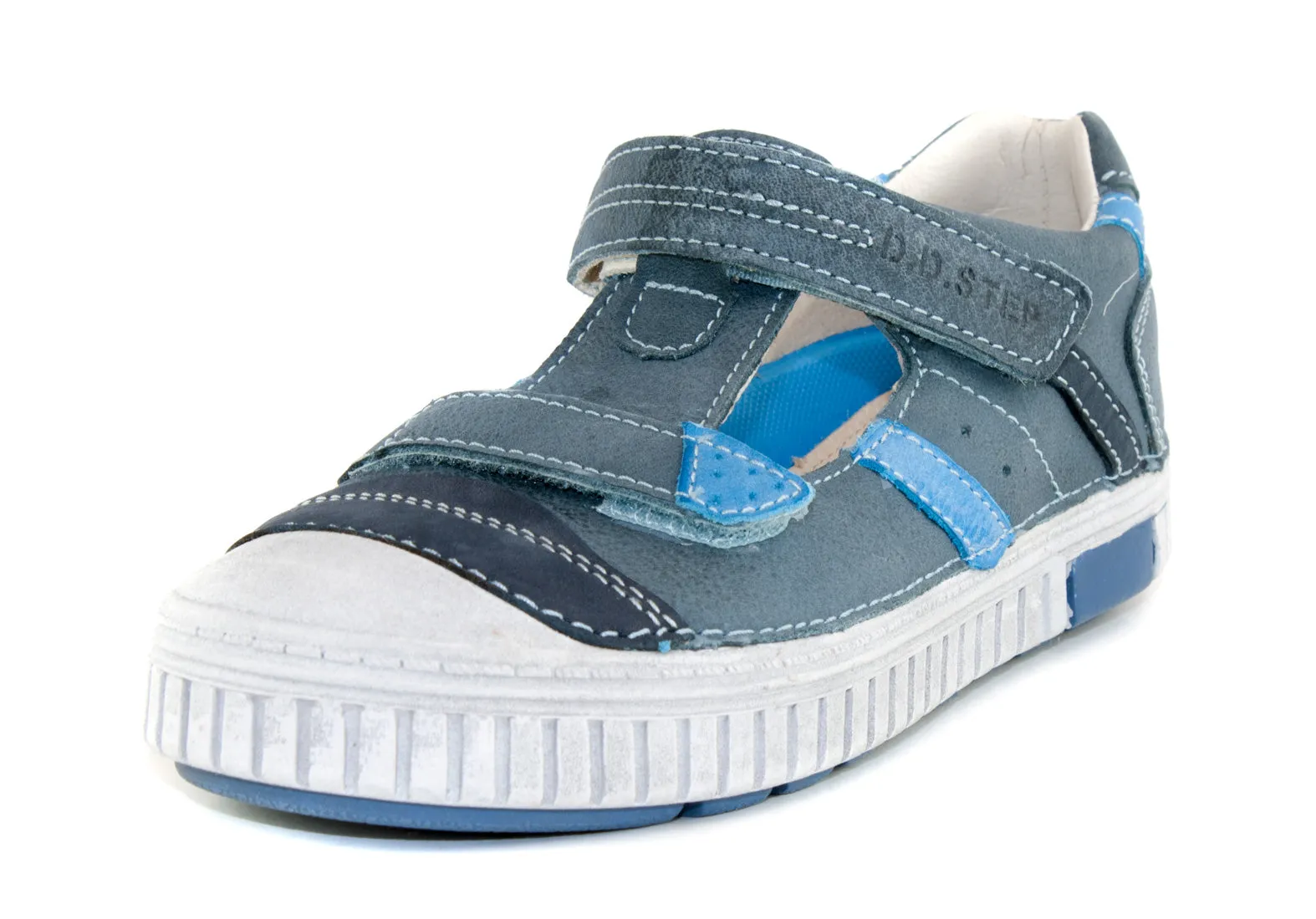 D.D. Step big kid double strap boy sandals/open shoes blue with blue stripe size US 13-4