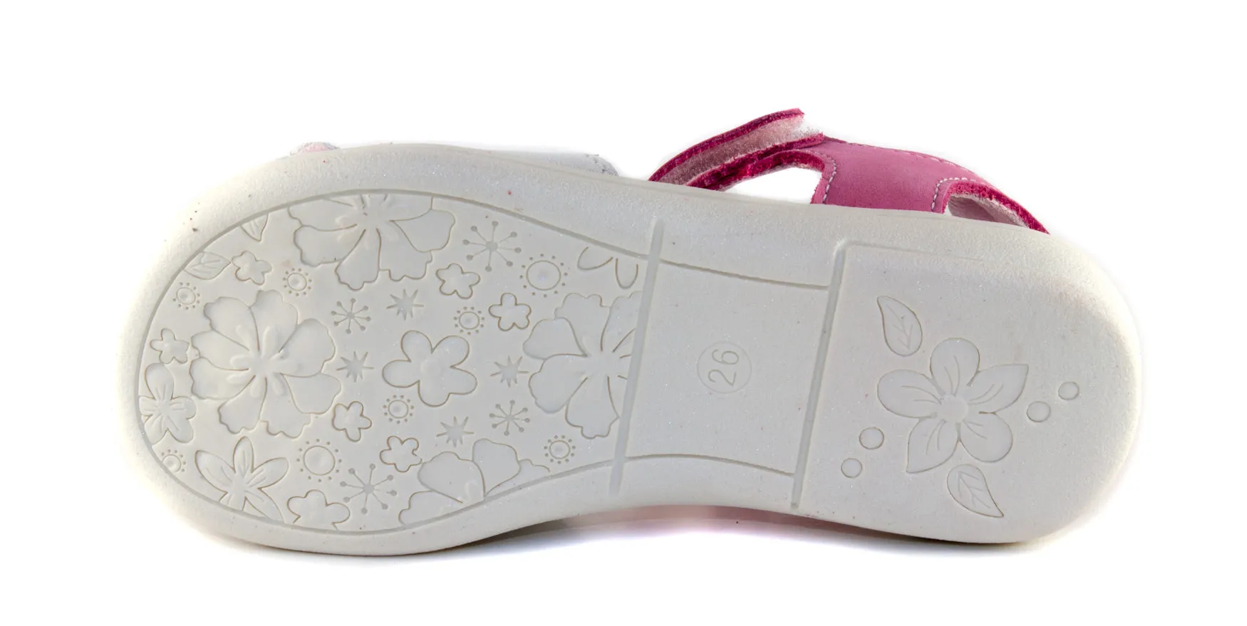 D.D. Step little kid double strap girl sandals pink and shiny white with flower size US 8.5-12