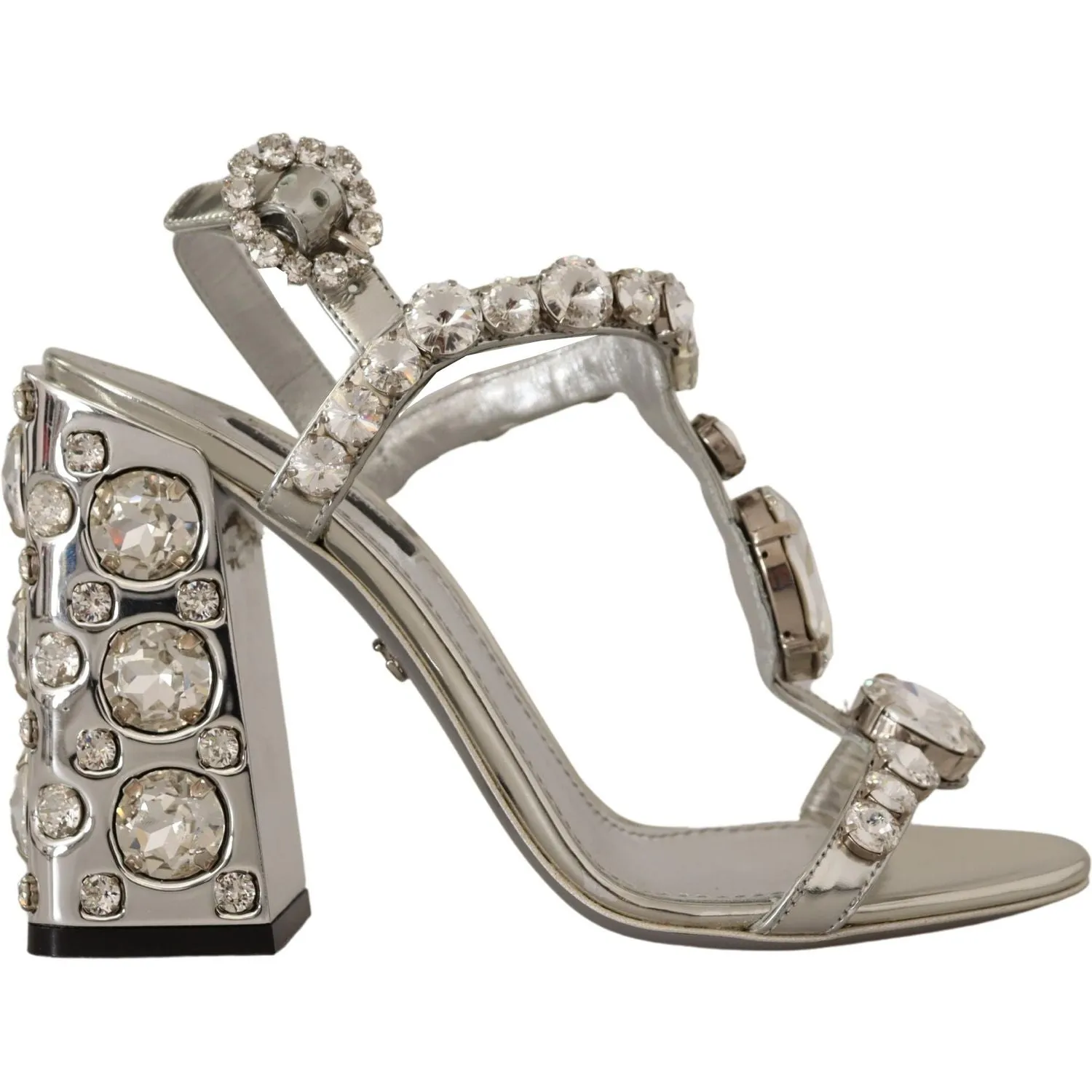 Dolce & Gabbana Crystal-Embellished Silver Leather Pumps