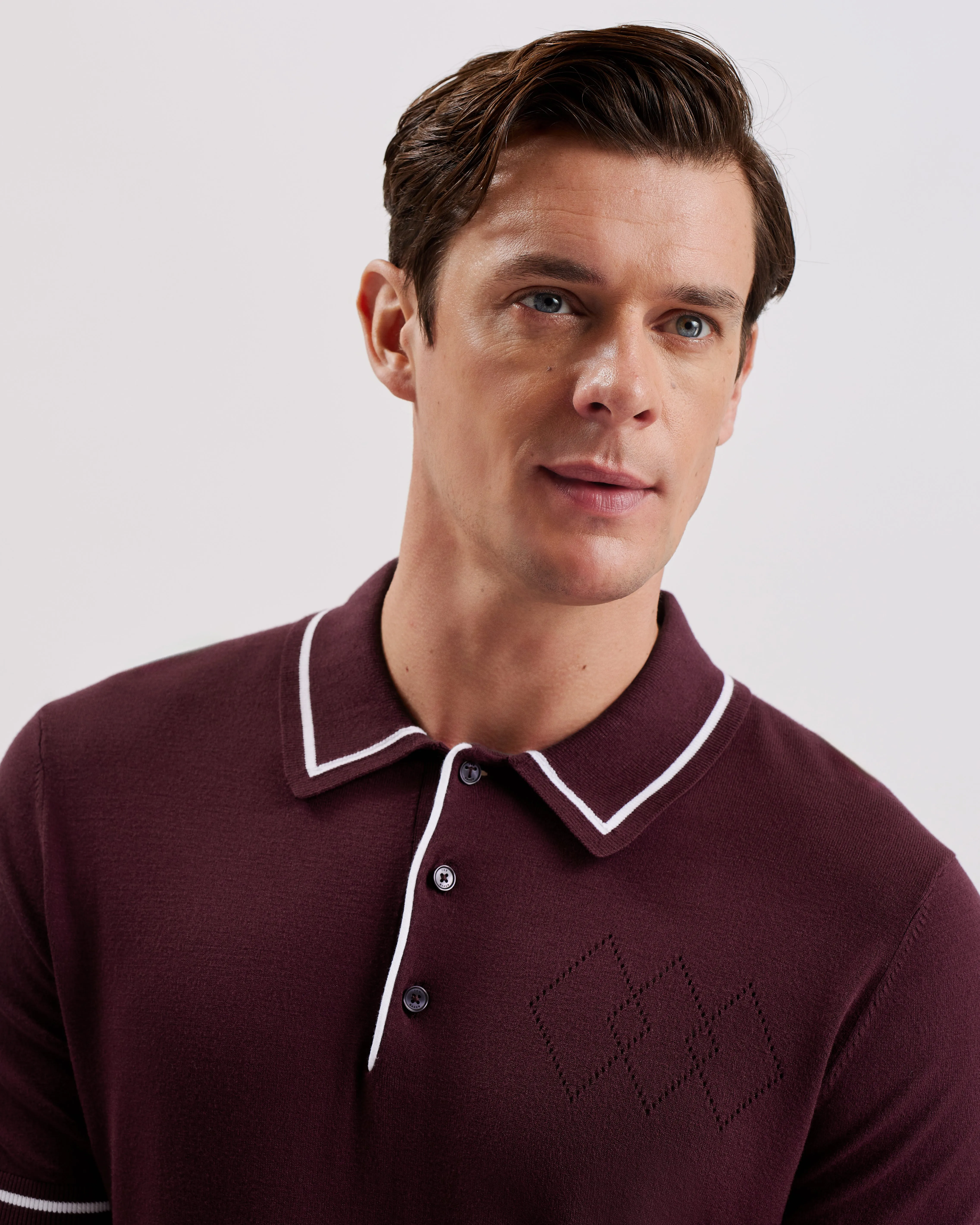 Dunow Ss Pointelle Diamond Polo Maroon