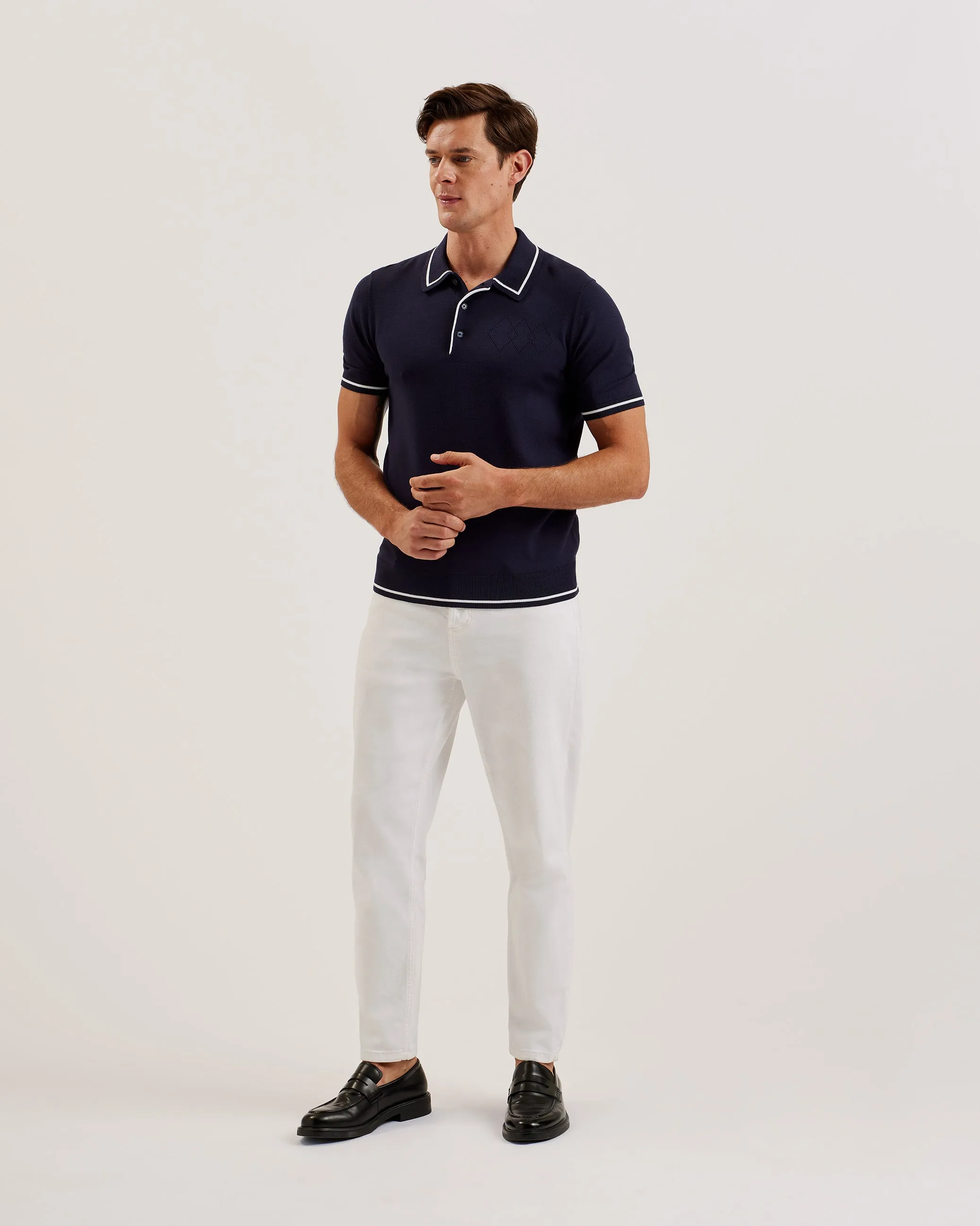 Dunow Ss Pointelle Diamond Polo Navy