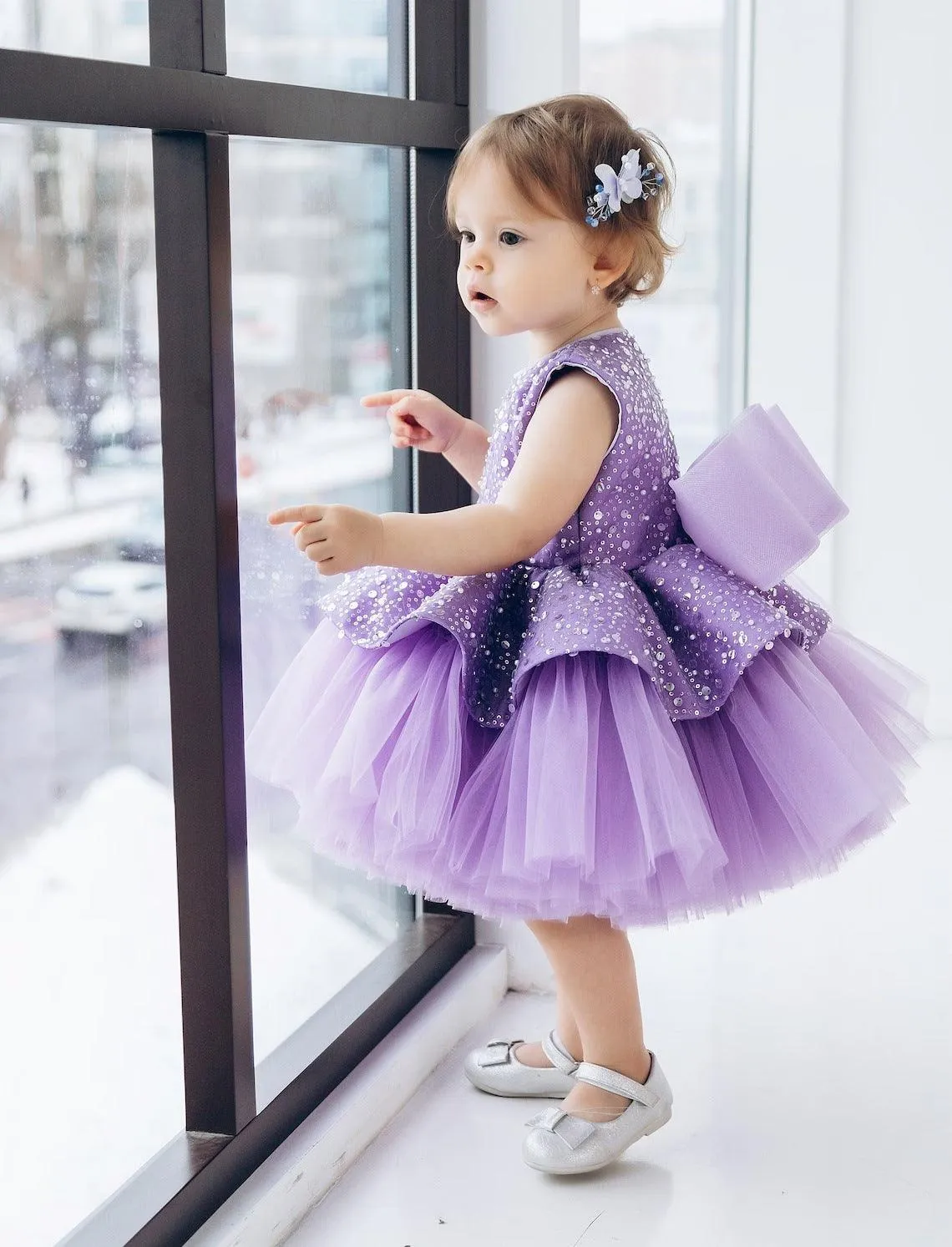 Elegant flower Dress Feather Baby Wedding party Princess dress Colors can customized