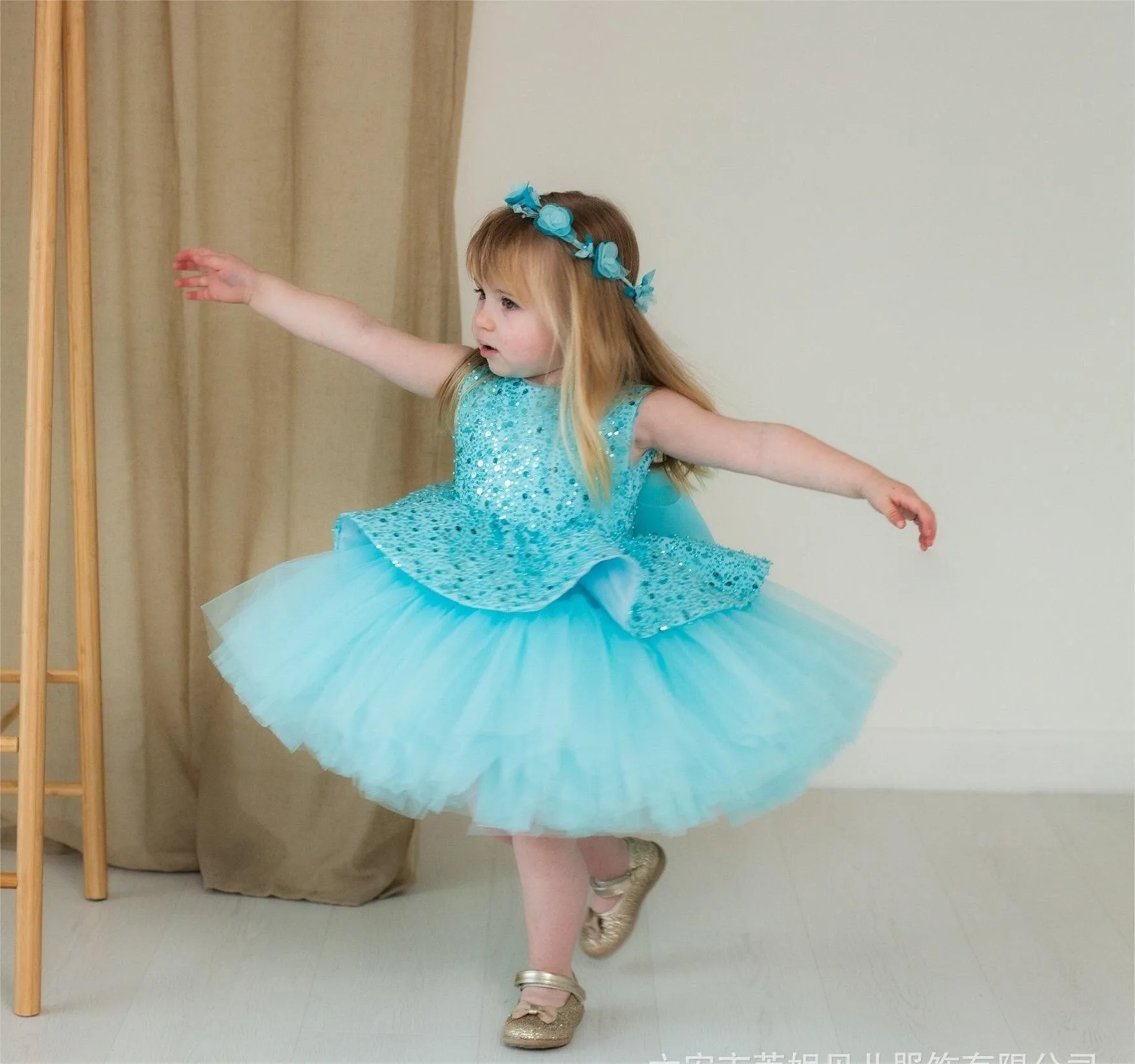 Elegant flower Dress Feather Baby Wedding party Princess dress Colors can customized