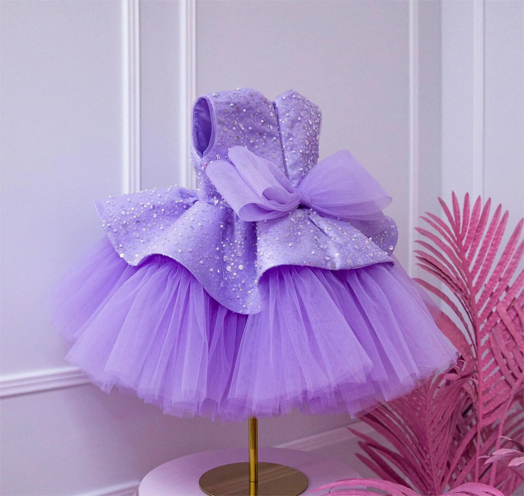 Elegant flower Dress Feather Baby Wedding party Princess dress Colors can customized