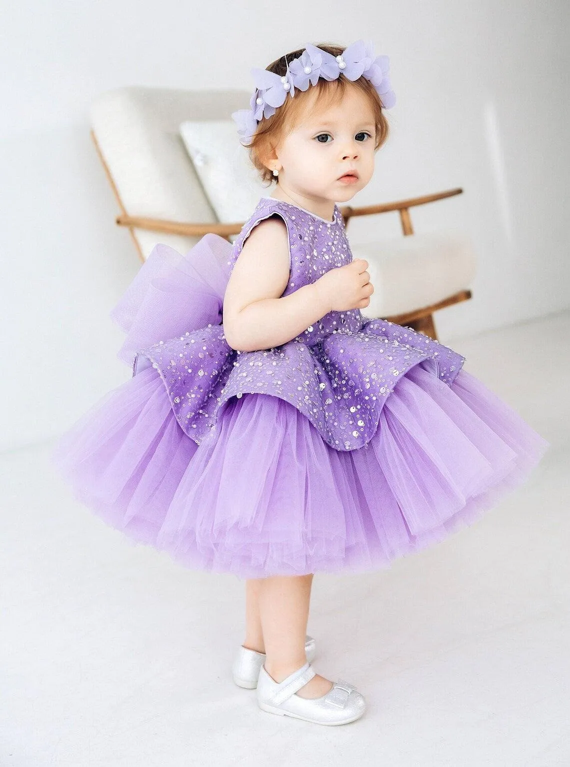 Elegant flower Dress Feather Baby Wedding party Princess dress Colors can customized