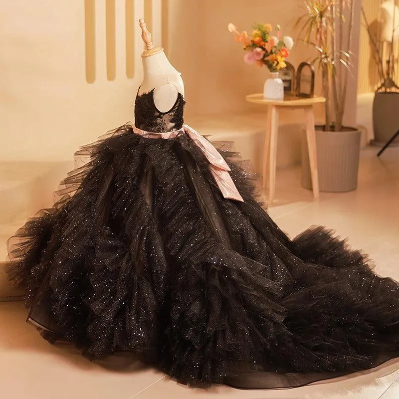 Enchanting Sparkly Black Princess Dress Elegant Dreamy Gown