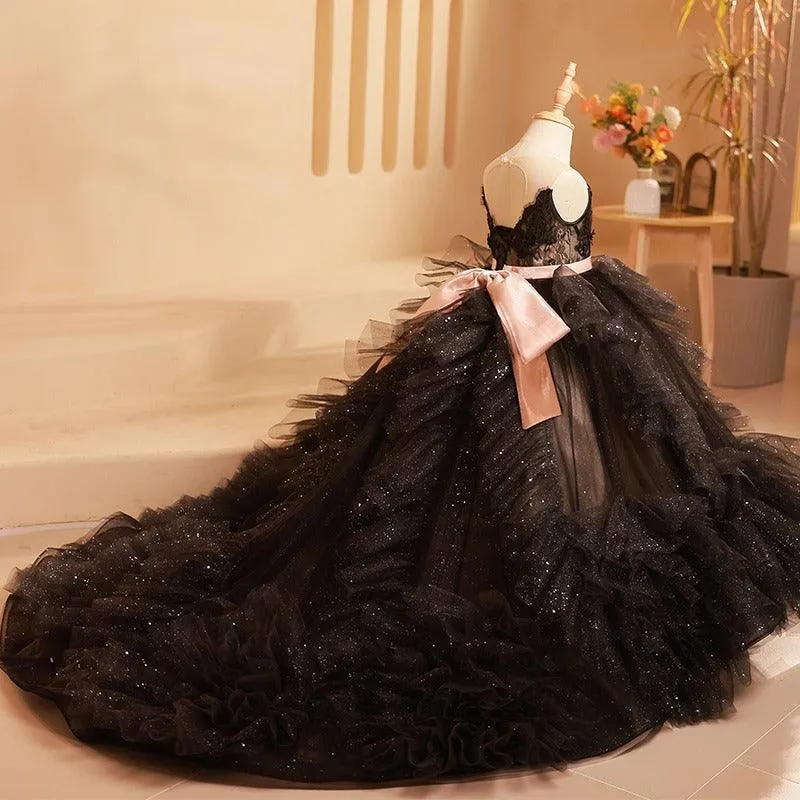 Enchanting Sparkly Black Princess Dress Elegant Dreamy Gown