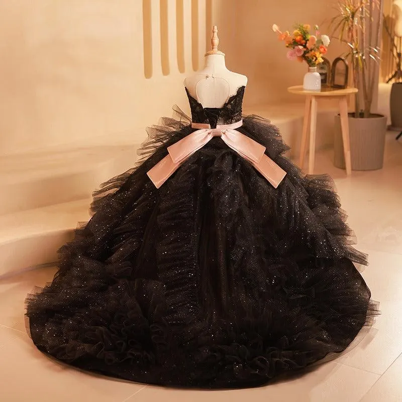 Enchanting Sparkly Black Princess Dress Elegant Dreamy Gown