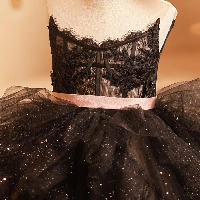 Enchanting Sparkly Black Princess Dress Elegant Dreamy Gown