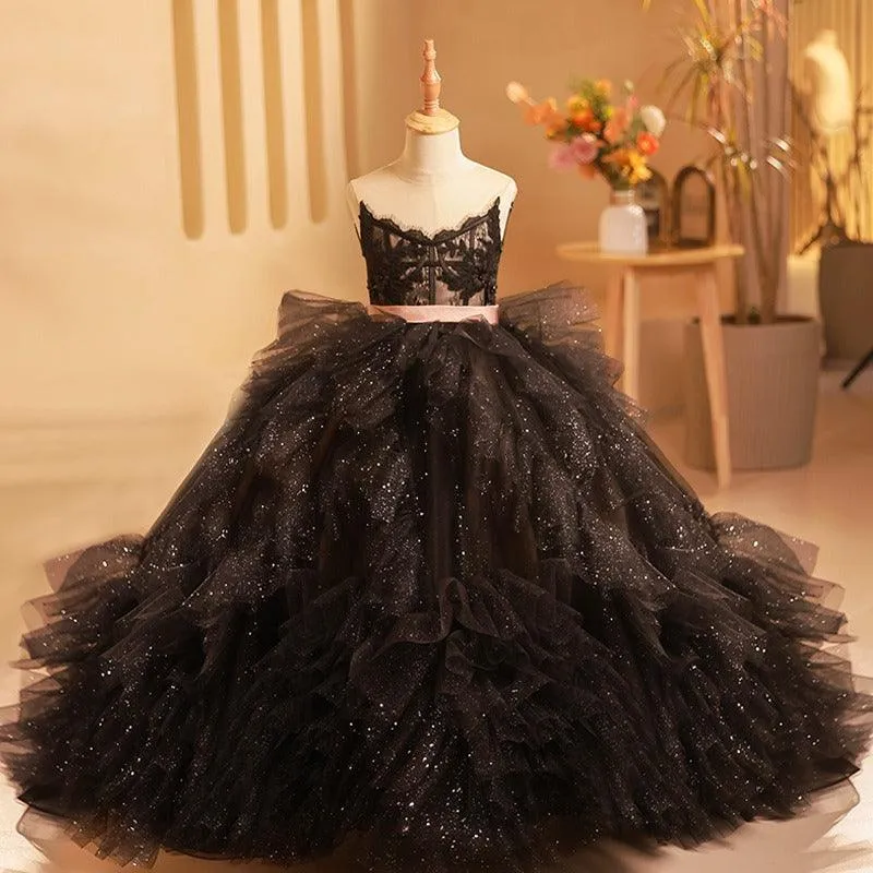 Enchanting Sparkly Black Princess Dress Elegant Dreamy Gown