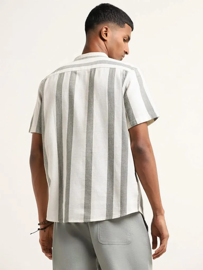 ETA Off White Striped Cotton Resort Fit Shirt