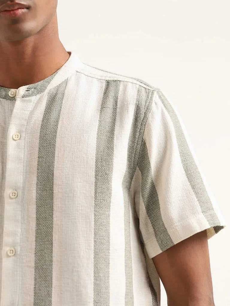 ETA Off White Striped Cotton Resort Fit Shirt