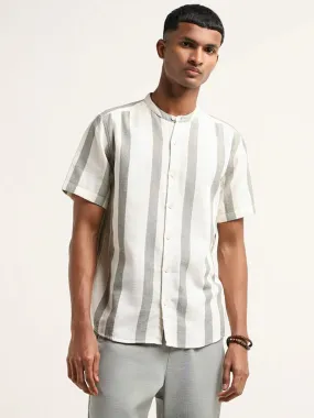 ETA Off White Striped Cotton Resort Fit Shirt