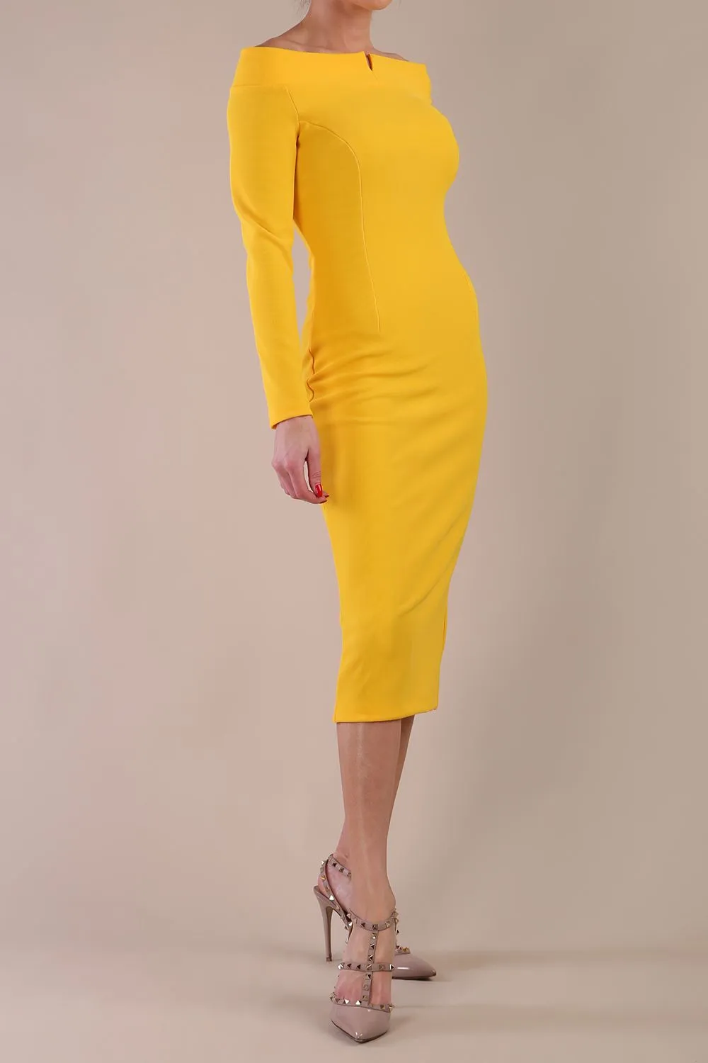 Faye Off Shoulder Long Sleeve Midi Dress