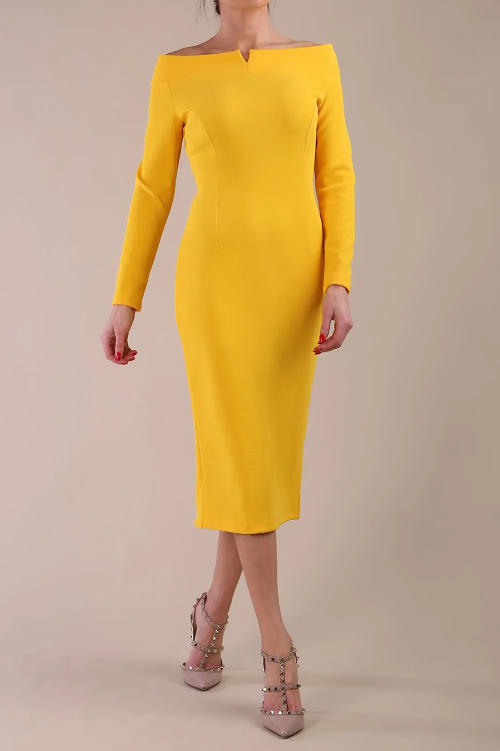 Faye Off Shoulder Long Sleeve Midi Dress