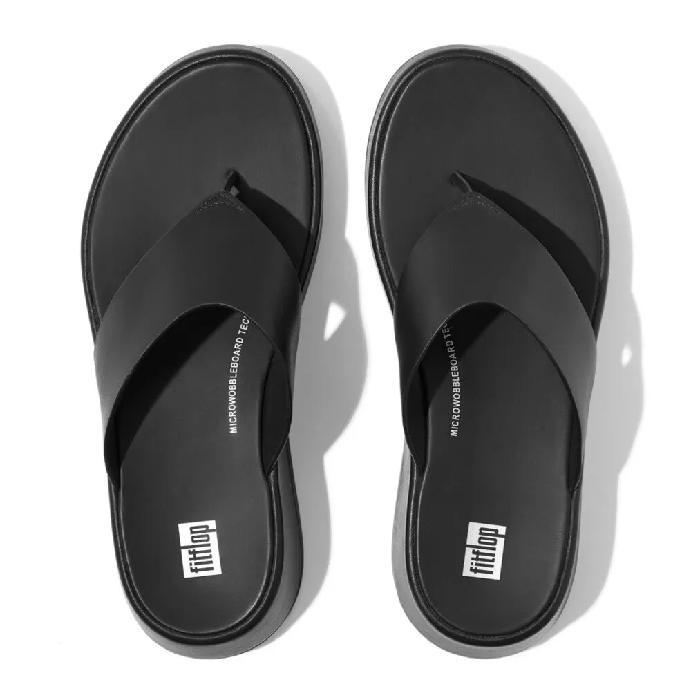 FitFlop F-mode Leather Flatform Black Toe Post Sandals V1