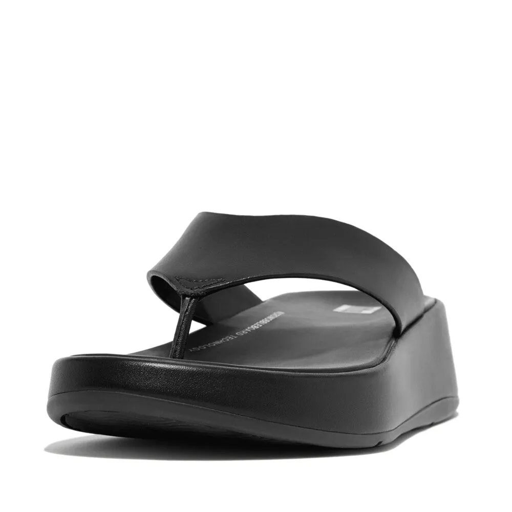 FitFlop F-mode Leather Flatform Black Toe Post Sandals V1