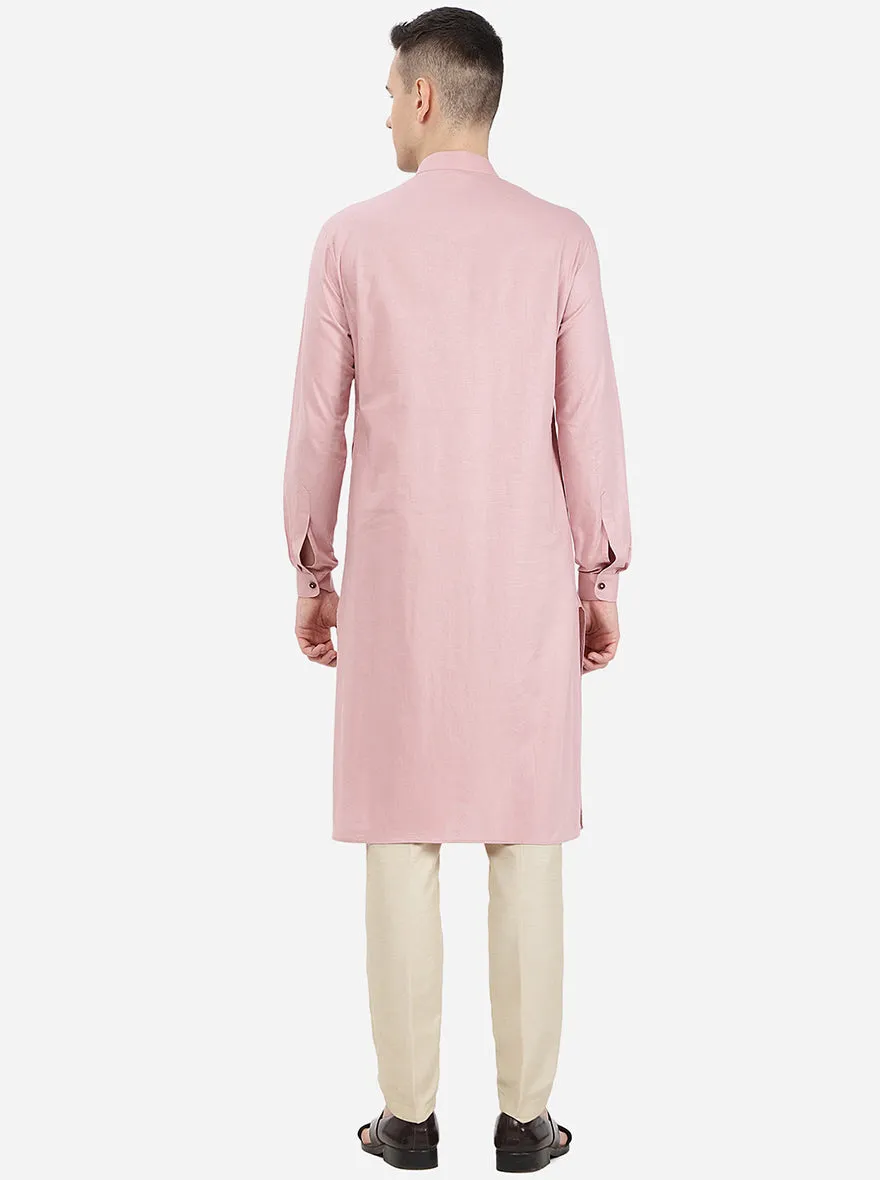 Flamingo Pink Self Textured Regular Fit Modi Kurta | Modi Kurta