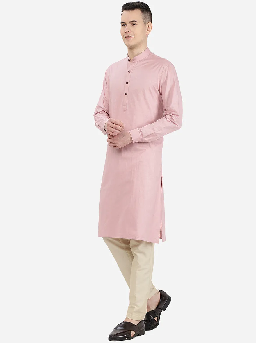 Flamingo Pink Self Textured Regular Fit Modi Kurta | Modi Kurta