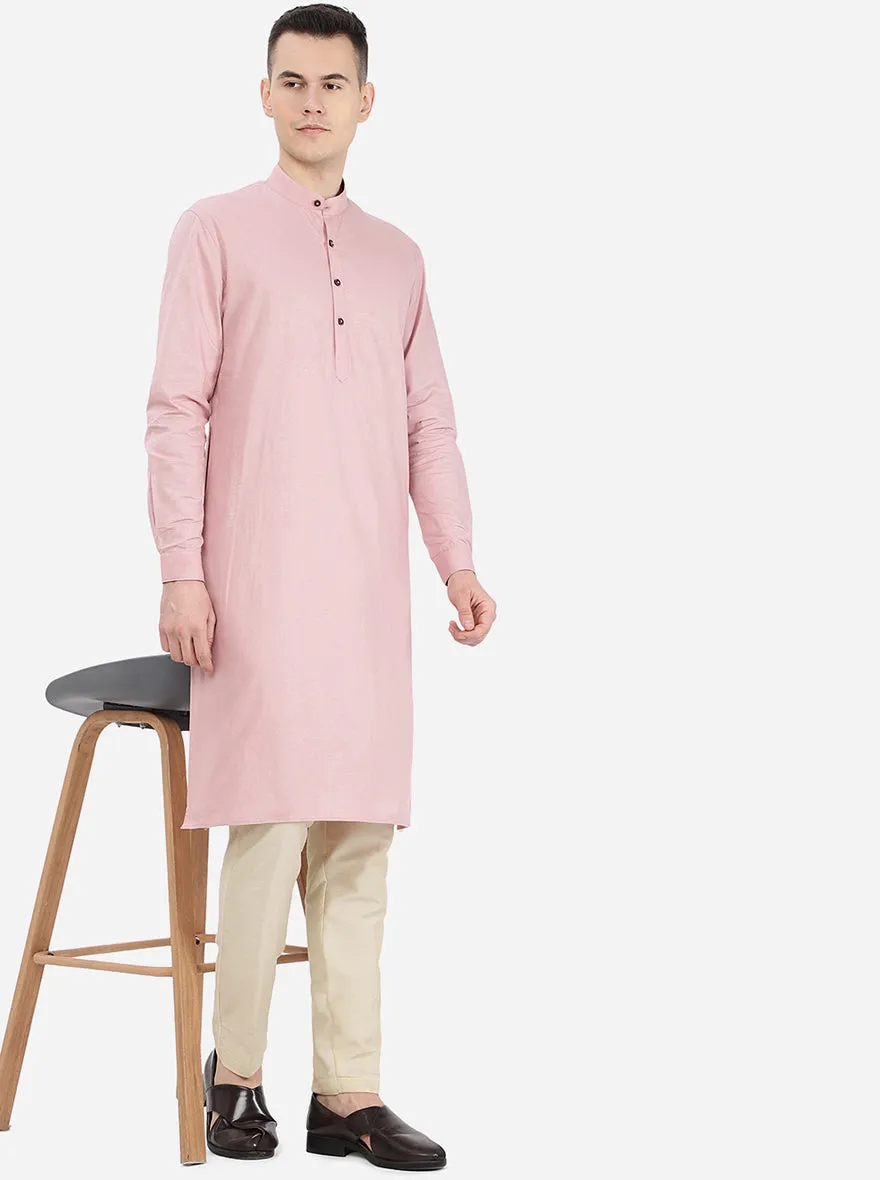 Flamingo Pink Self Textured Regular Fit Modi Kurta | Modi Kurta