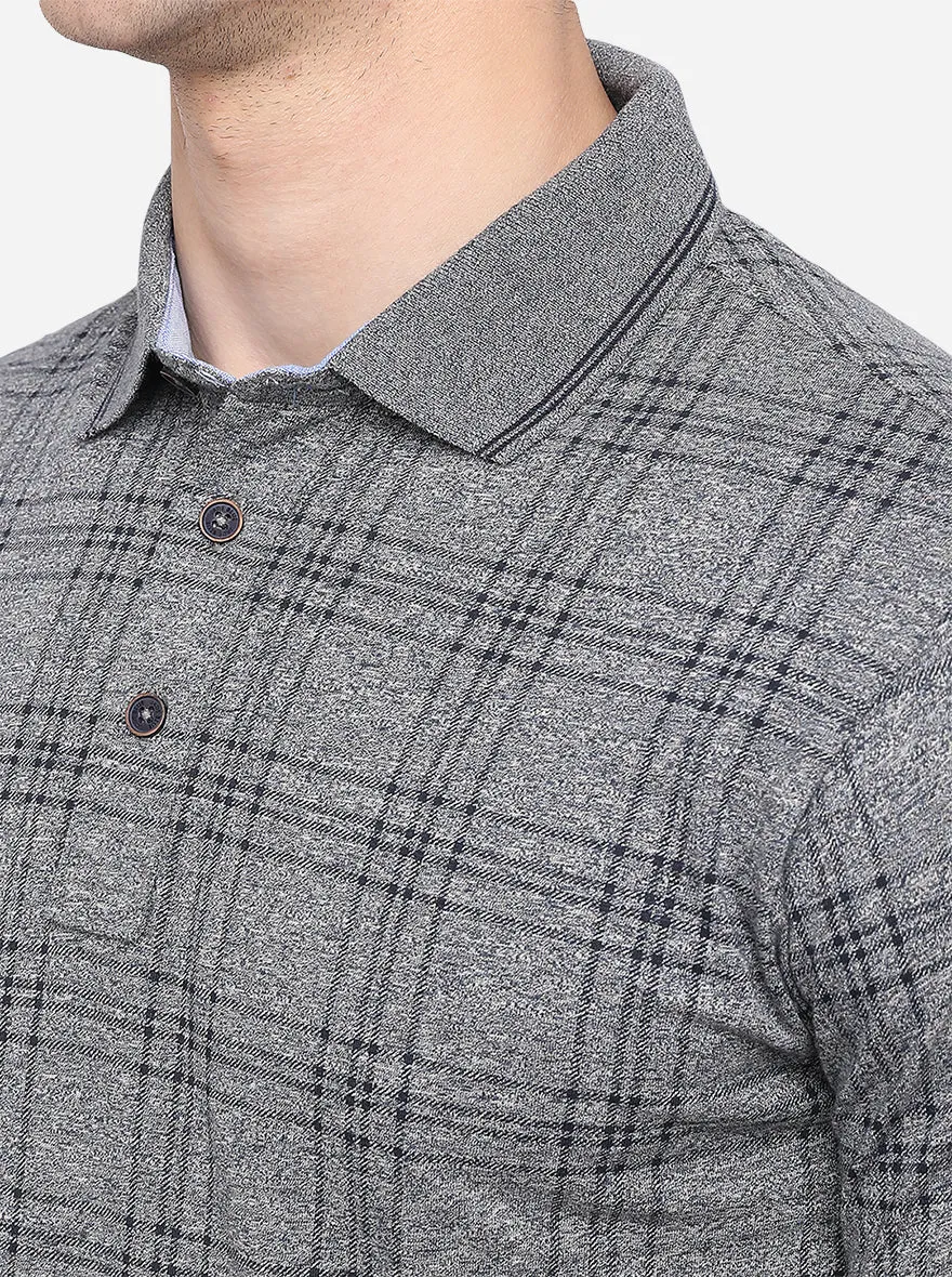 Grey Printed Slim Fit Polo T-Shirt | JadeBlue