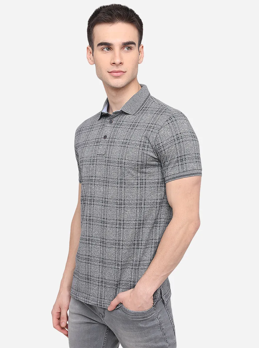 Grey Printed Slim Fit Polo T-Shirt | JadeBlue