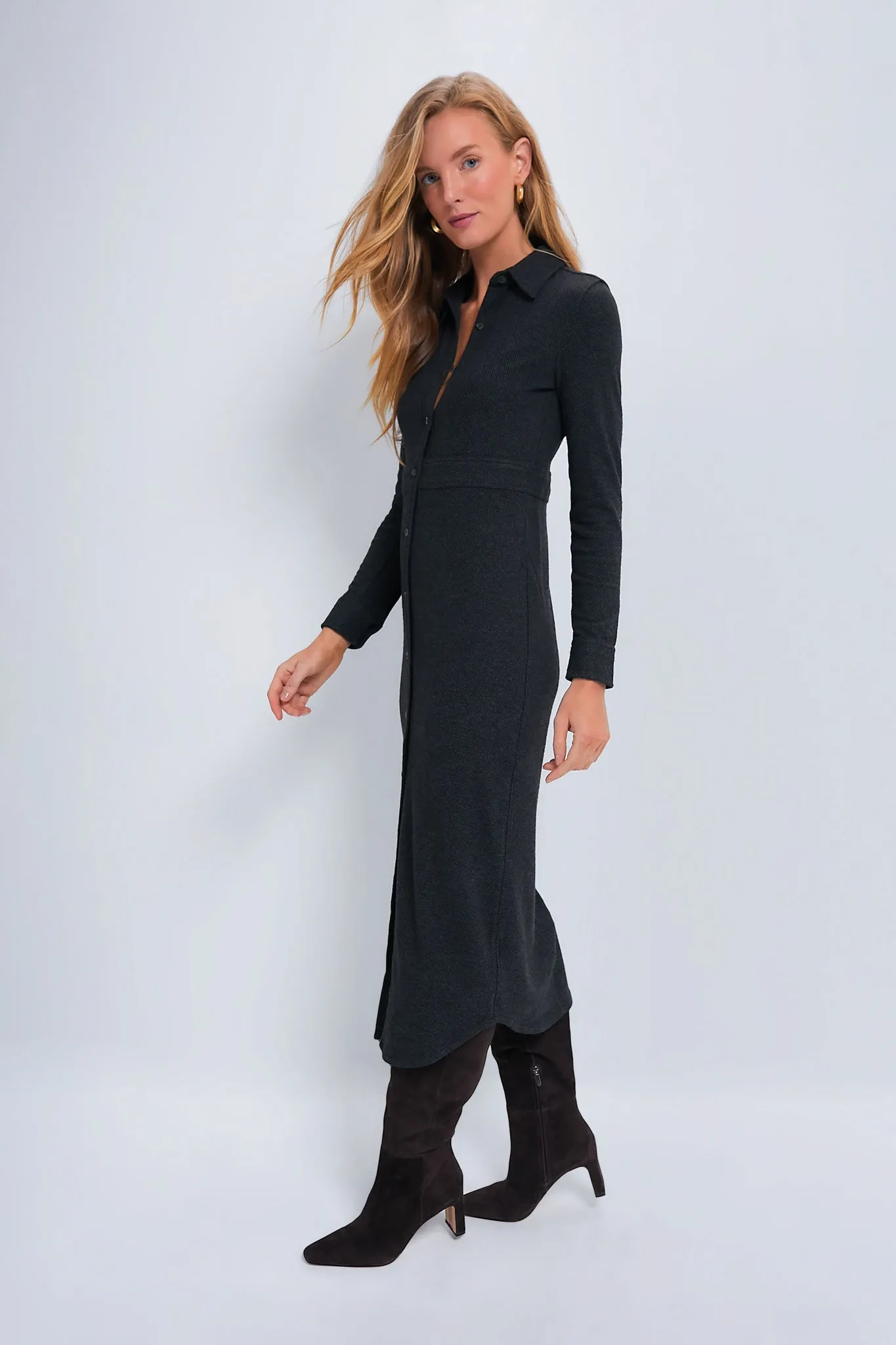 Heathered Black Twill Legend Sweater Maxi Dress