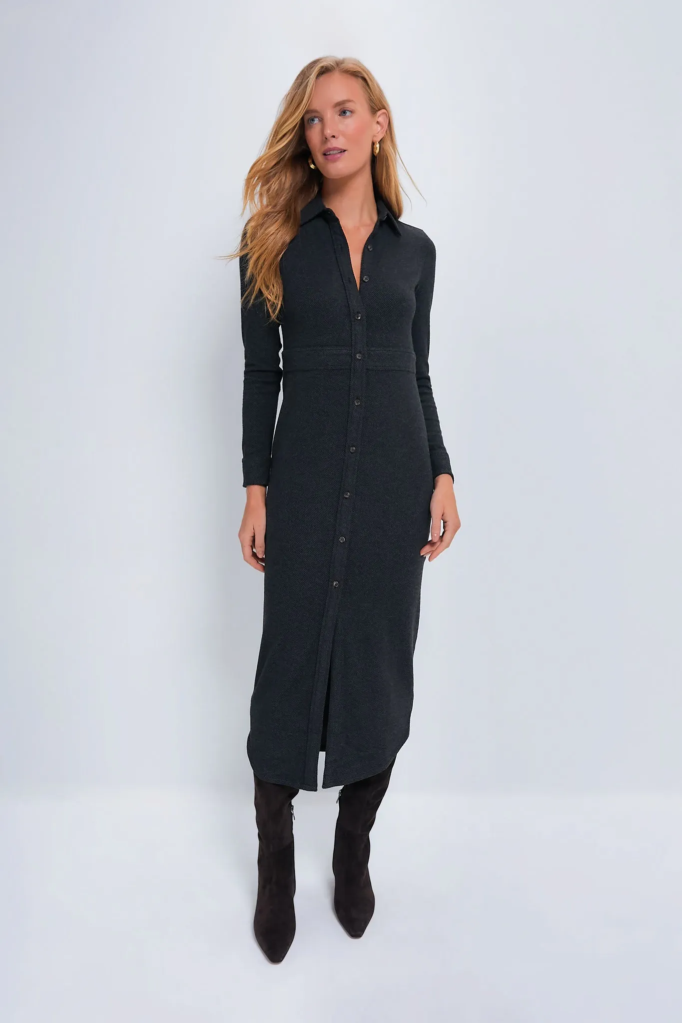 Heathered Black Twill Legend Sweater Maxi Dress