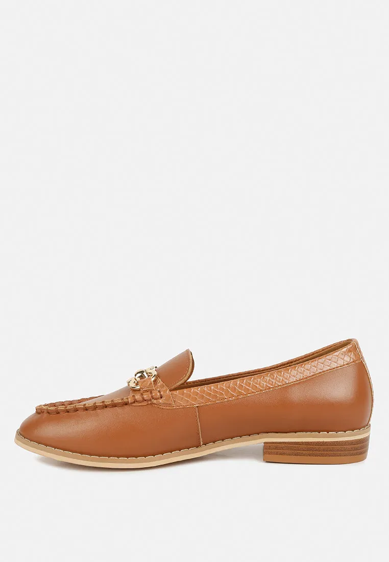 HOLDA Horsebit Embellished Loafers With Stitch Detail in Tan