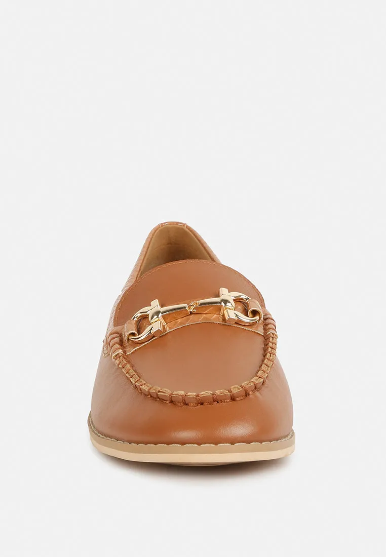 HOLDA Horsebit Embellished Loafers With Stitch Detail in Tan