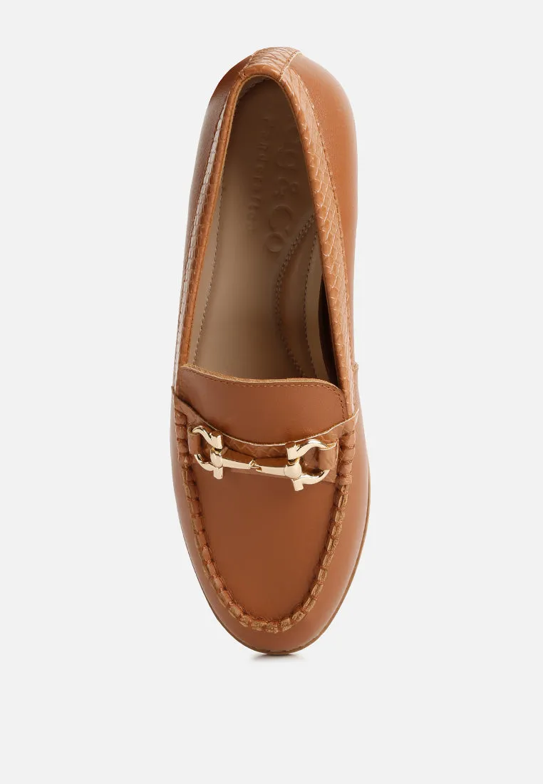 HOLDA Horsebit Embellished Loafers With Stitch Detail in Tan