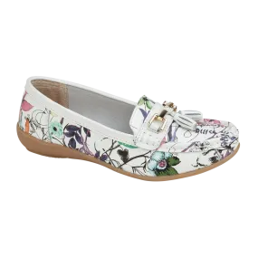 Jo & Joe Botanical White Womens Casual Comfort Leather Loafers