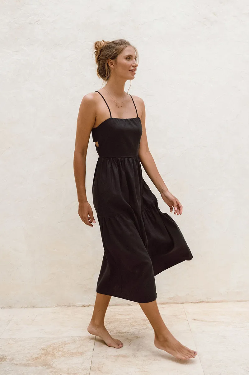 JOIE Midi Dress - black linen cotton