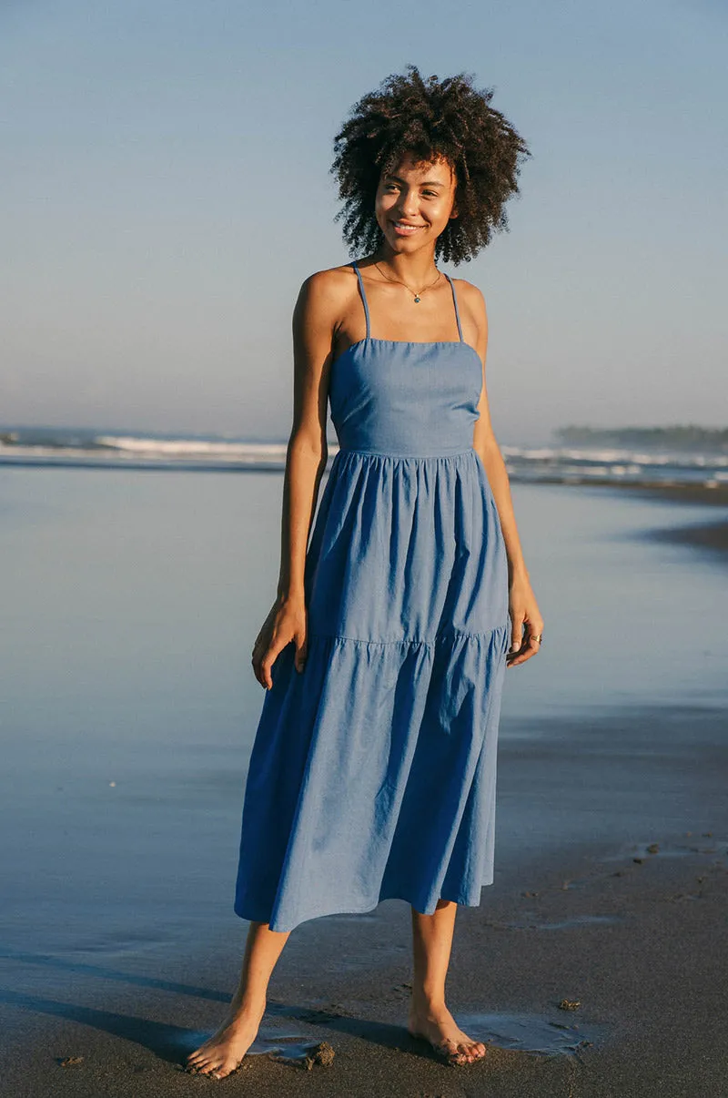 JOIE Midi Dress - cornflower blue linen cotton