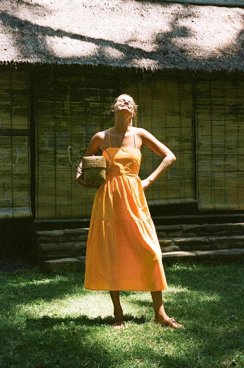 JOIE Midi Dress - mandarin orange linen cotton