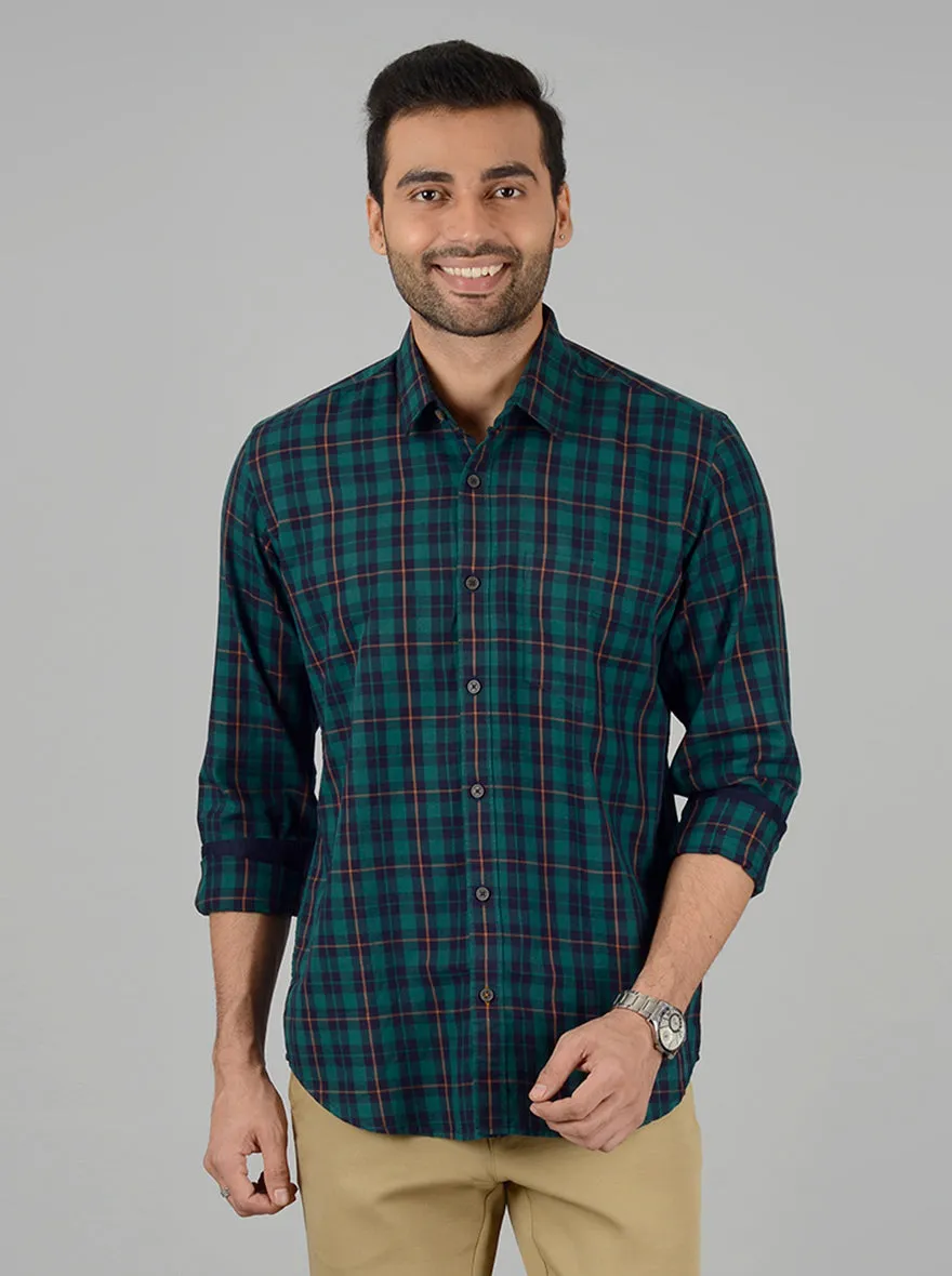 Juster Green Checked Slim Fit Casual Shirt | Greenfibre