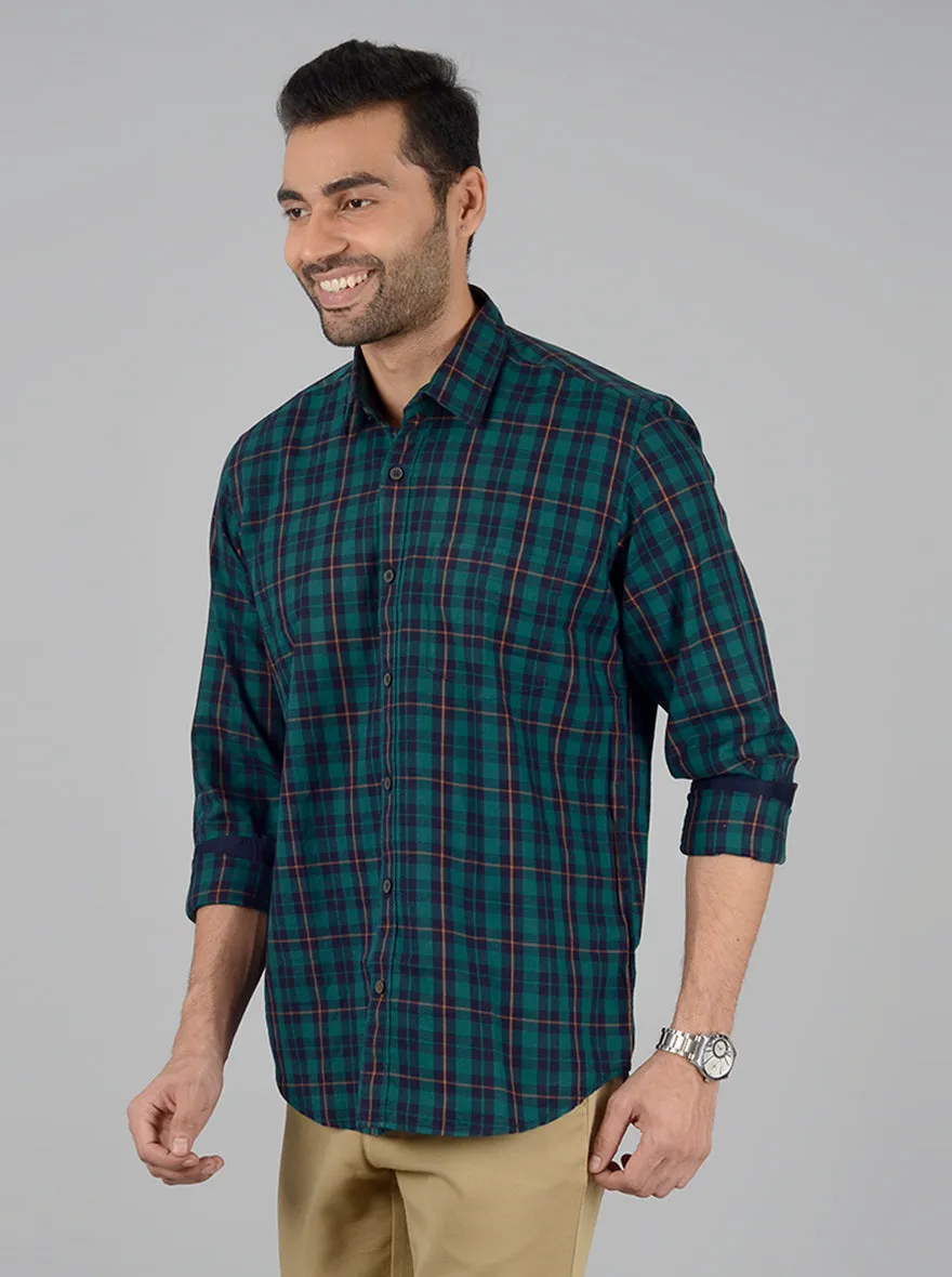 Juster Green Checked Slim Fit Casual Shirt | Greenfibre