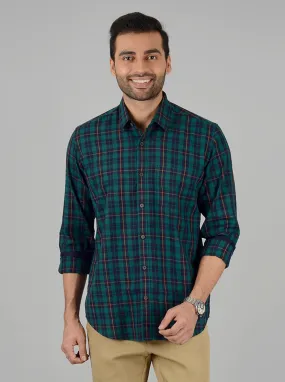 Juster Green Checked Slim Fit Casual Shirt | Greenfibre